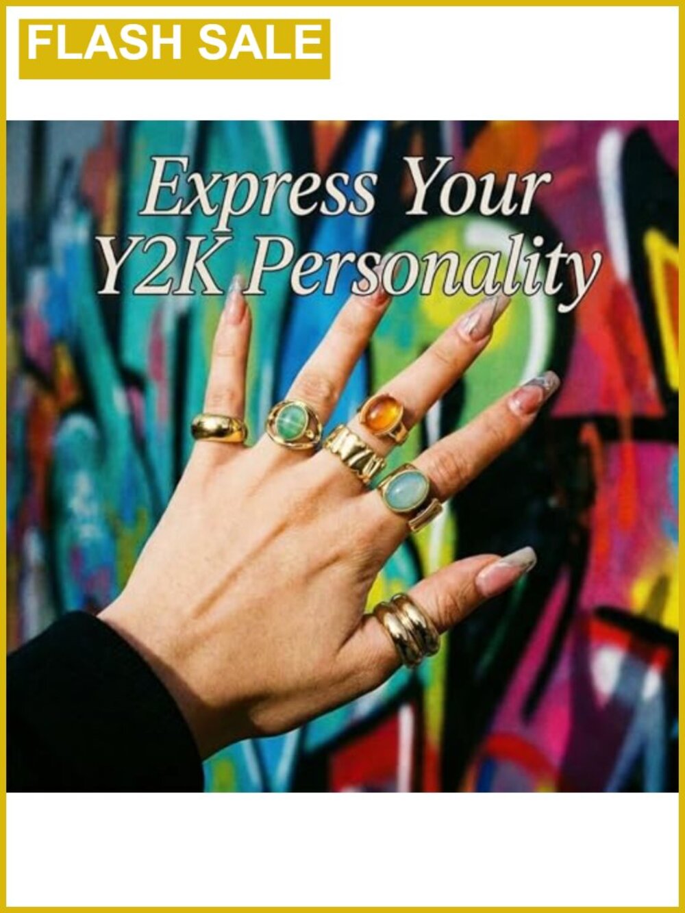 7pc Adjustable Stackable Rings Set Chunky Statement Women's Jewelry - Picture 6 of 6